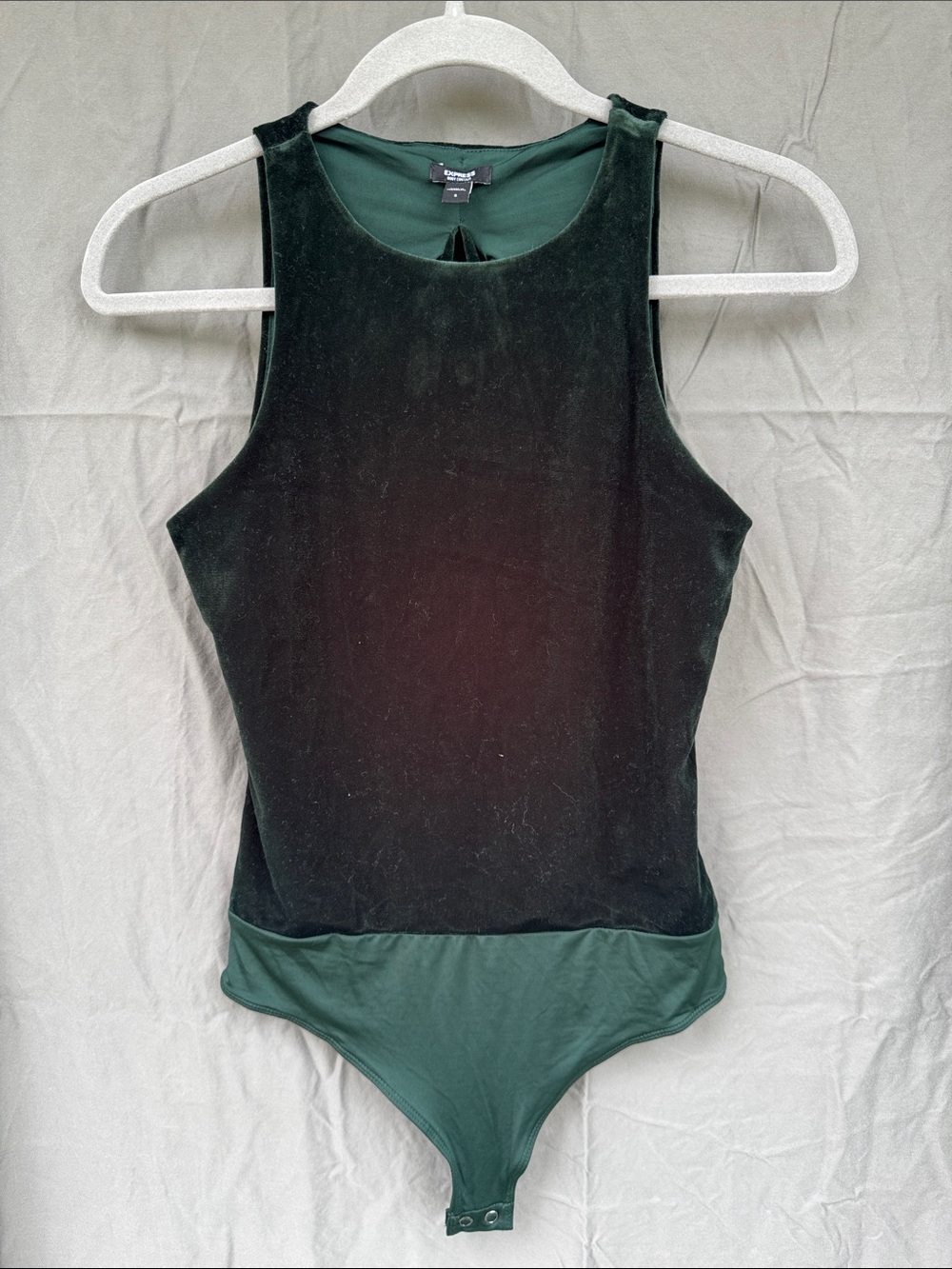 Velvet High-Neck Open-Back One-Piece Swimsuit in Dark Green